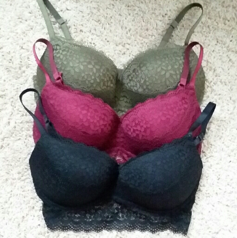 Xhilaration 3 Lace Longline Push-Up Bras 36D 38D
